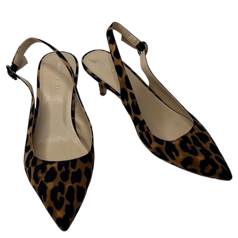 Marc Fisher Leopard Animal Print Jovanni Slingback Kitten Heels Sz 8 1/2